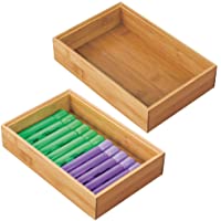 Los mejores  - mDesign Juego de 2 cajas organizadoras para escritorio y lavabo – Caja rectangular de bambú – Organizador de madera para…